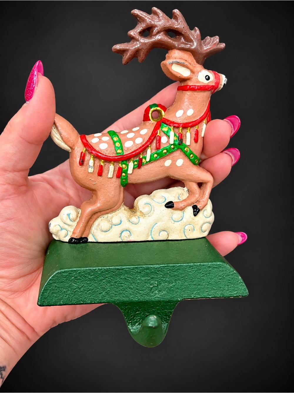 Vintage Midwest Importers Reindeer Cast Iron Stocking Holder Christmas